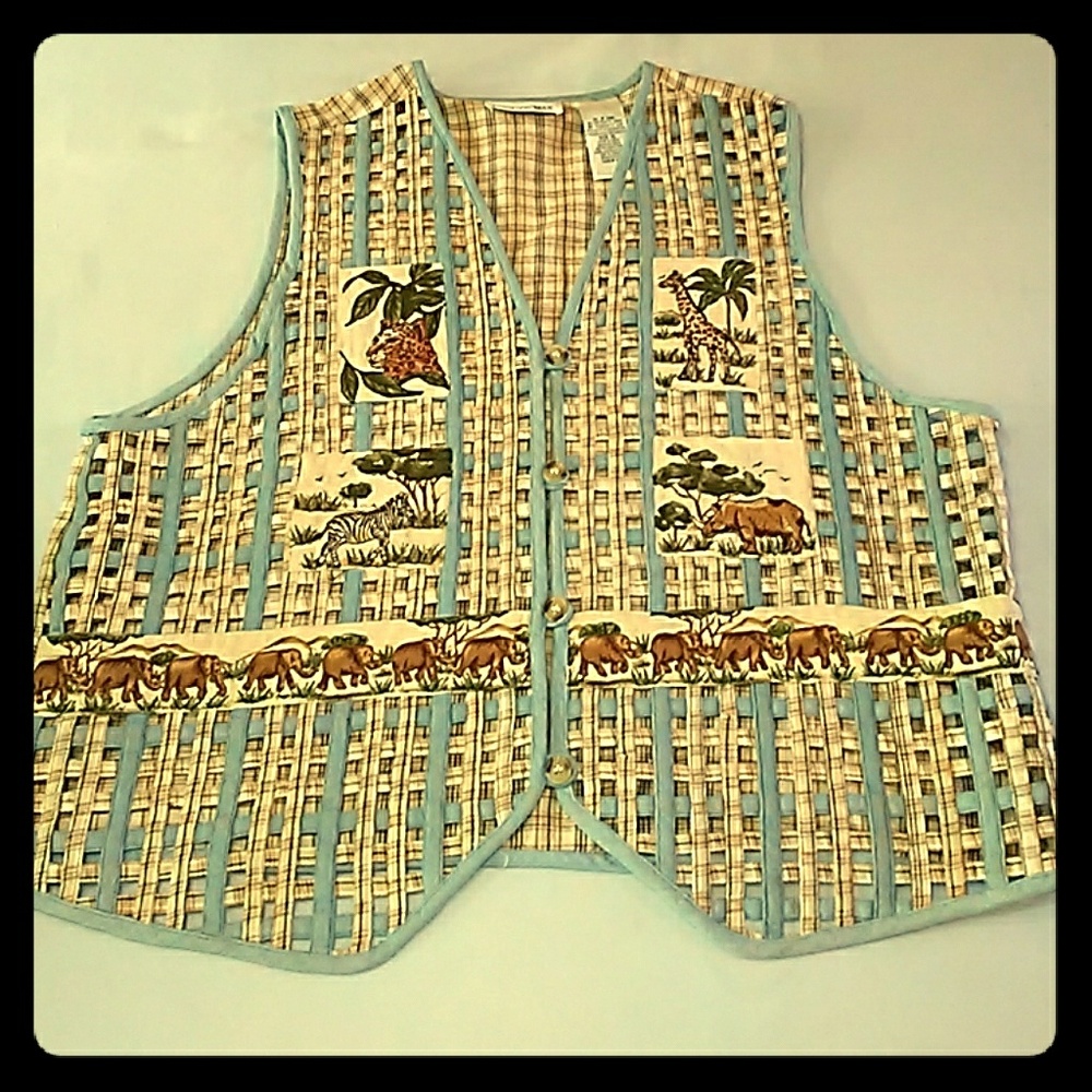Light Blue Patterned Safari Quilted Vest